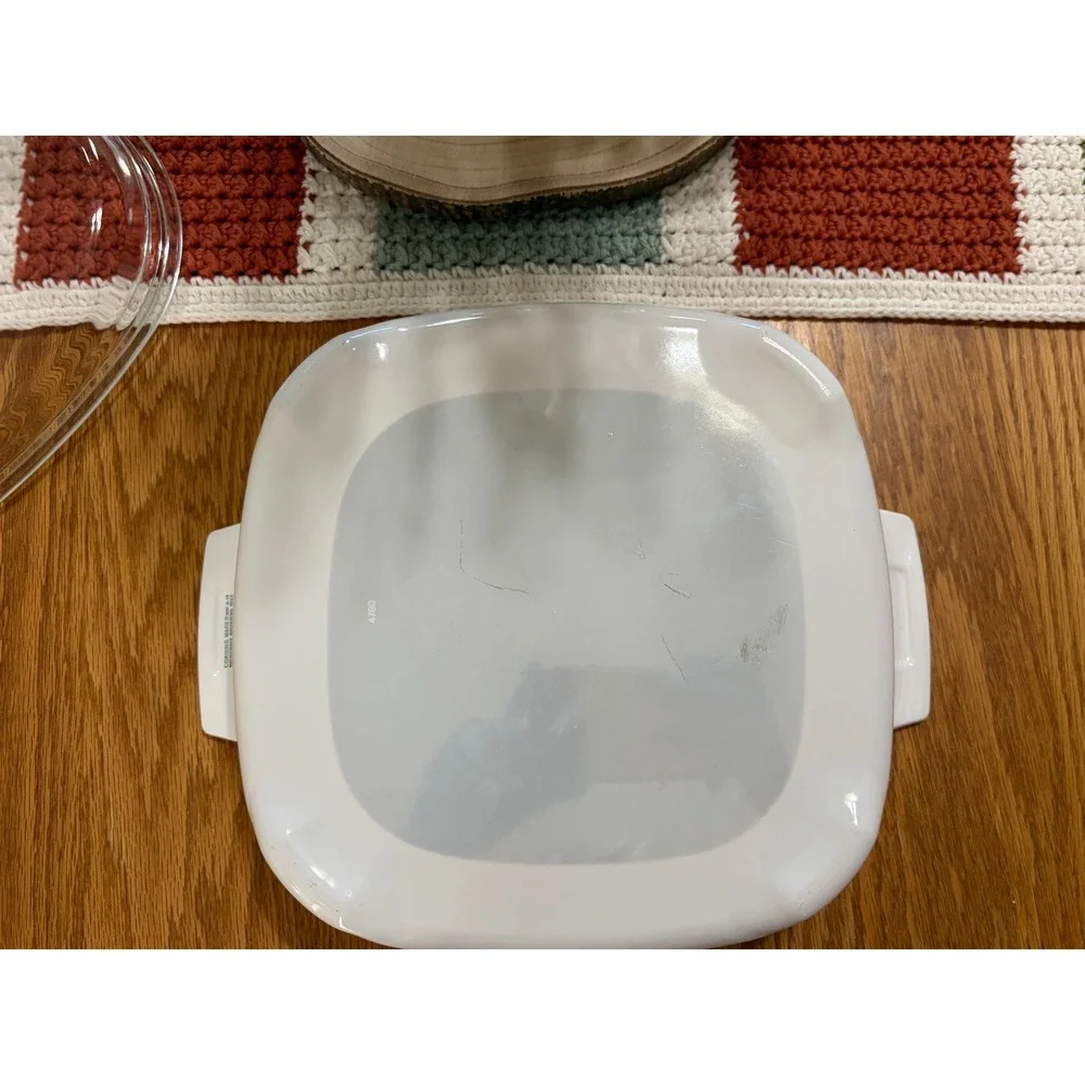 Corning Ware MW-A-10 Microwave Browning Dish White Square Pyrex A-12-C Lid USA